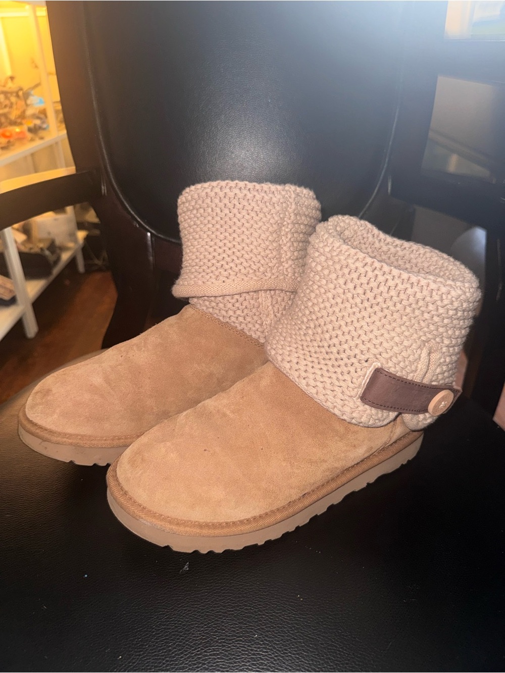 UGG Shaina 1012534 Womens Suede Knit Cuff Pull On Mid-Calf Boots 8 / 39